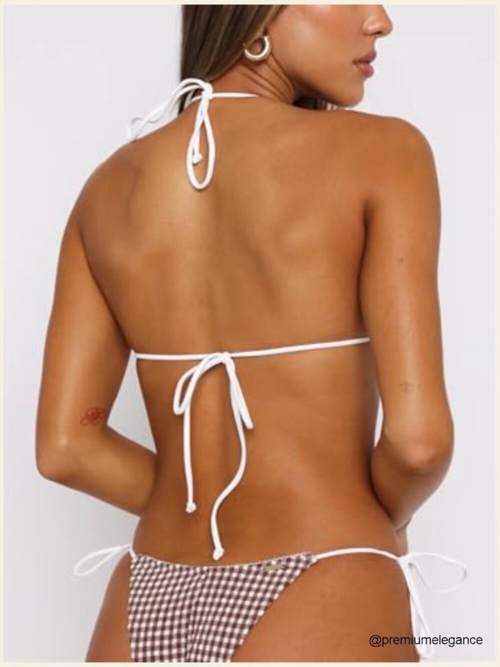 Gingham Plaid Halter Triangle Tie Side Cheeky Thong Bikini Set 2 Piece Bathing - Picture 5 of 7